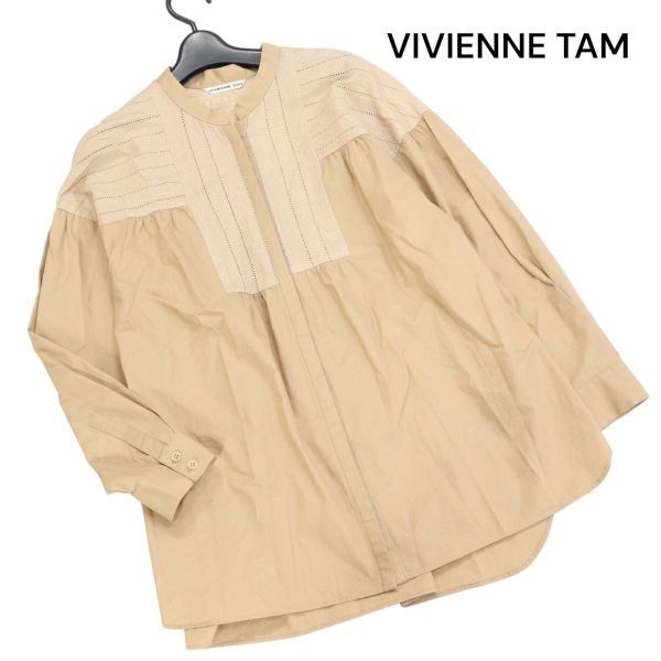 21SS★ VIVIENNE TAM ヴィヴィアンタム ストライプ レース切替♪ 長袖 スタンドカラー ブラウス シャツ Sz.38　レディース　K3T00234_8#F_画像1