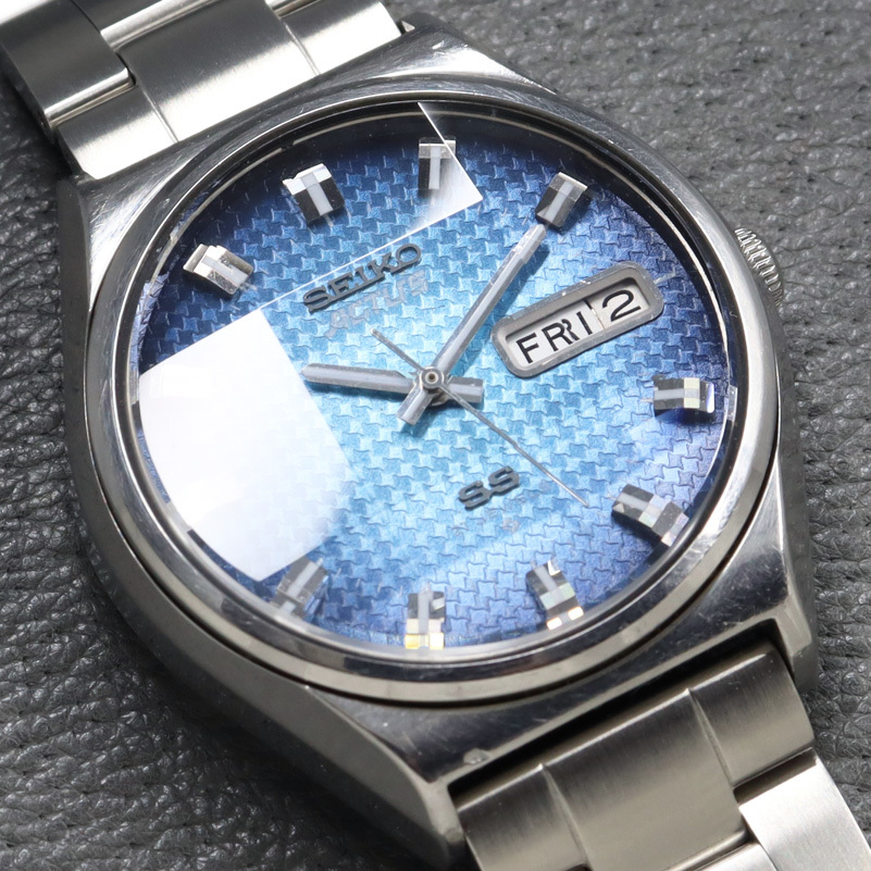 【可動品】SEIKO ACTUS セイコー アクタス 6306-8030 カットガラス SS 自動巻 デイデイト ブルーダイヤル ヴィンテージ アンティーク 時計_画像3