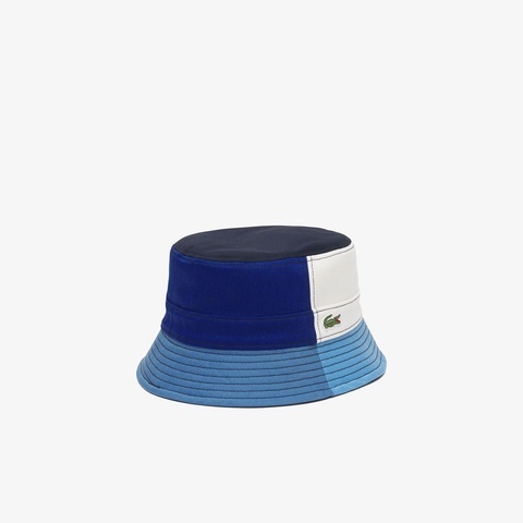 ◆ 新品 国内正規 定価8800円 ラコステ LACOSTE レディース パネルカラー ブロック バケット ハット 帽子 00M Mサイズ ホワイト×ブルーの画像2