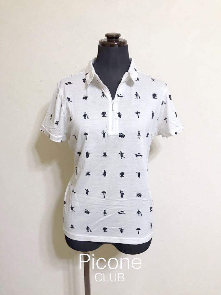 【良品】 picone CLUB ハーフジップ ポロシャツ レディース サイズ1 半袖 ビギジャパン 日本 C959513 白_画像1