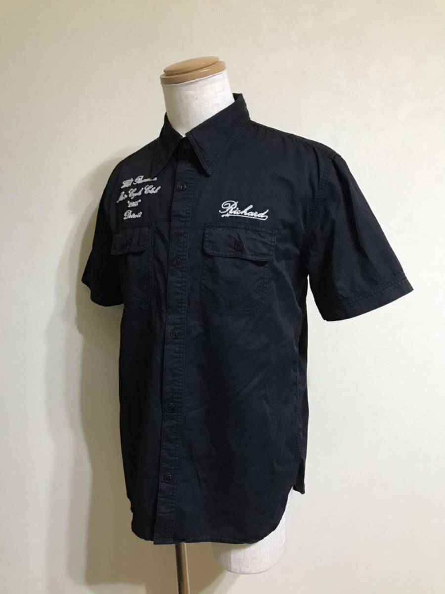 Houston ヒューストン ワークシャツ チェーンステッチ バイク トップス シャツ アメカジ サイズL 半袖 黒_画像6
