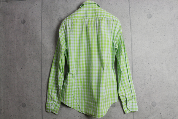 新品コムサメン ダブル オーバー チェック ホリゾンタルカラー 長袖 シャツS緑白 定価2万円/COMME CA MEN_画像3