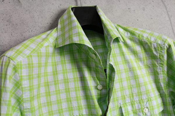 新品コムサメン ダブル オーバー チェック ホリゾンタルカラー 長袖 シャツS緑白 定価2万円/COMME CA MEN_画像2