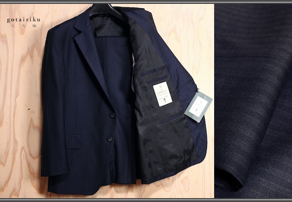 新品 オンワード樫山 五大陸/gotairiku 春夏 英国 ドーメル/DORMEUIL EXEL ストレッチ シャドーストライプ スーツ34B/BB4/幅広S紺 9.7万円_画像1