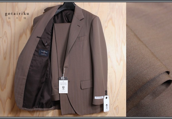 新品 オンワード樫山 五大陸/gotairiku The STANDARD ARCHIVES 春夏 イタリア ゼニア/Zegna 日本製 スーツ 34L/AB4/やや幅広S/茶系17.6万円_画像1