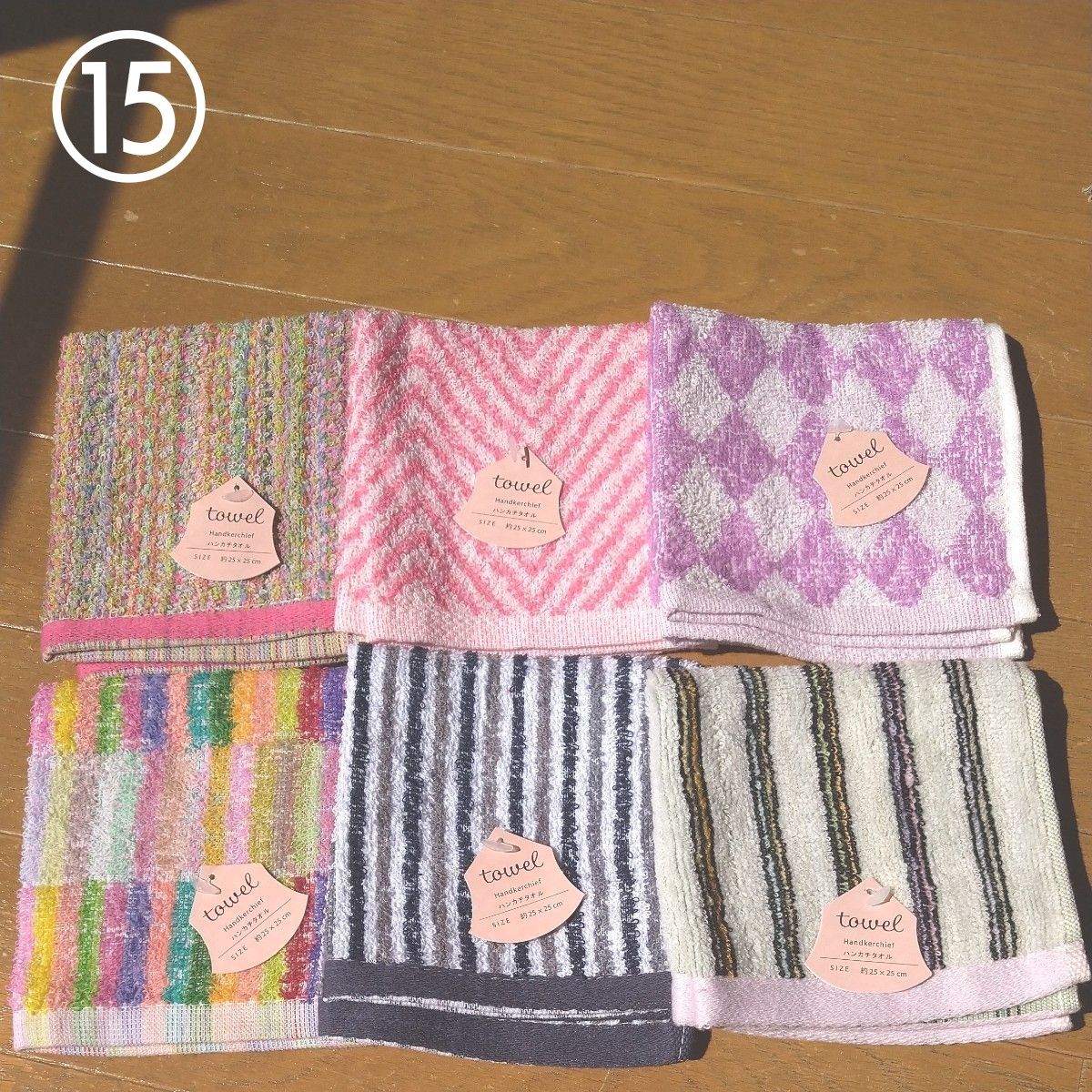 ⑮ 【新品タグ付き】タオルハンカチ まとめ売り 6枚セット 綿100