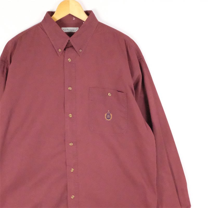古着 大きいサイズ 00's Bugle Boy Company 長袖ボタンダウンシャツ メンズUS-XLサイズ 無地 赤 ワインレッド系 tn-1882n_画像1