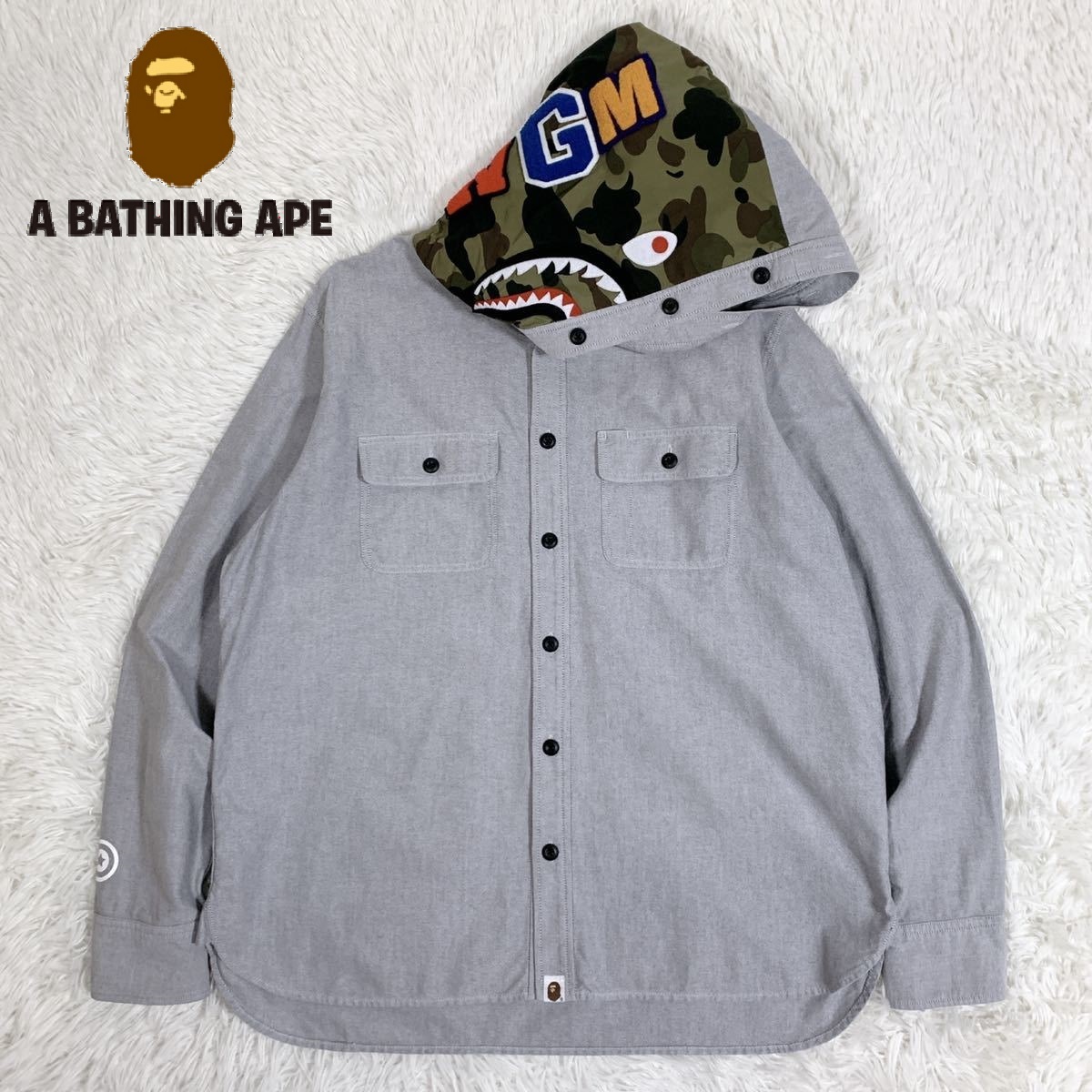 熱い販売 A BATHING XXL シャツパーカー 長袖シャツ フード シャーク