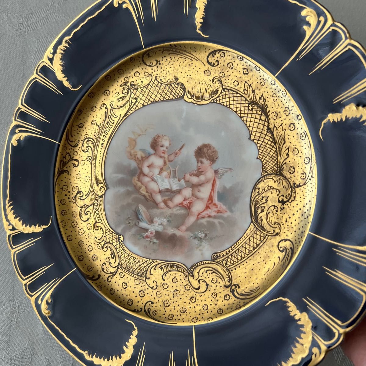 【フランス　アンティーク】 リモージュ　アビランド　天使の絵皿　コバルトブルー　金彩　キャビネットプレート フランス製
