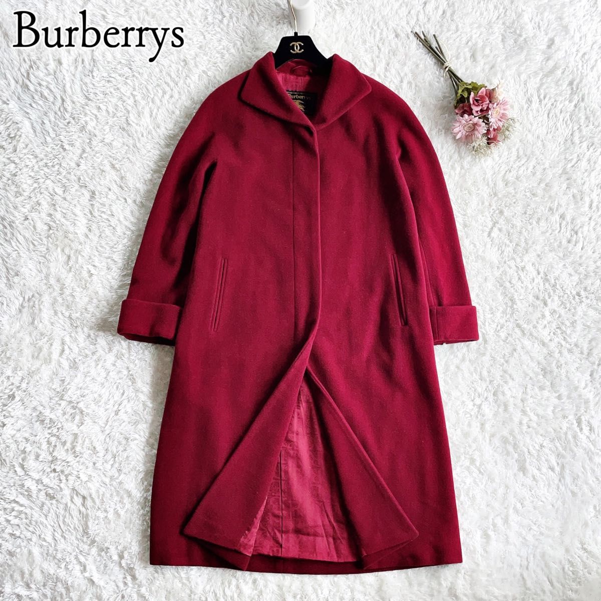 美品◇Burberrys◇アンゴラ カシゴラ 裏地ロゴ総柄 金タグ ロングコート-