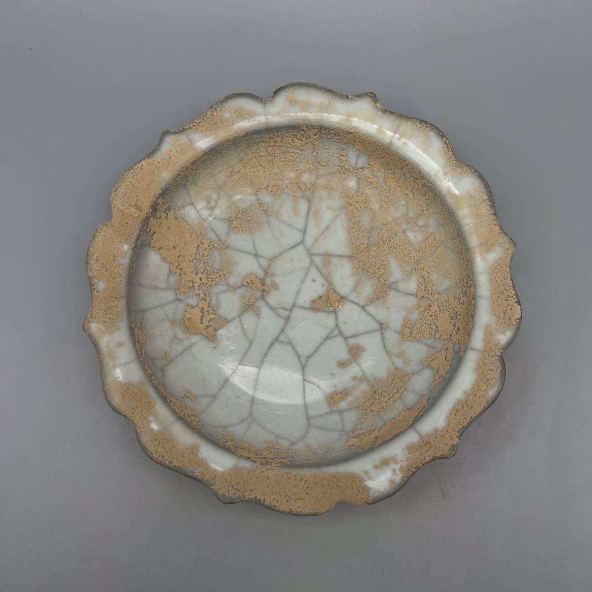 中国 古玩 官窯 南宋 白磁 輪花 釉葵 飾り皿 皿 時代物