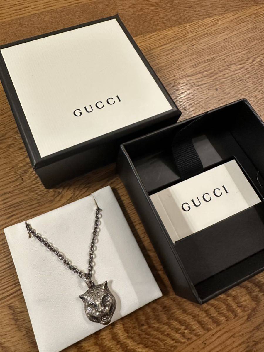 名作 本物 美品 国内正規品 GUCCI グッチ アンガーフォレスト キャットヘッド ペンダント ネックレス パンサー アングリーキャット 猫