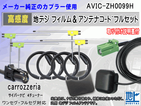 AVIC-ZH0099H カロッツェリア HF201コード 4本 L型 フィルム アンテナ 4枚 GPSアンテナ 1個 アースプレート 1枚 フルセグ 地デジ RG14_AVIC-ZH0099H