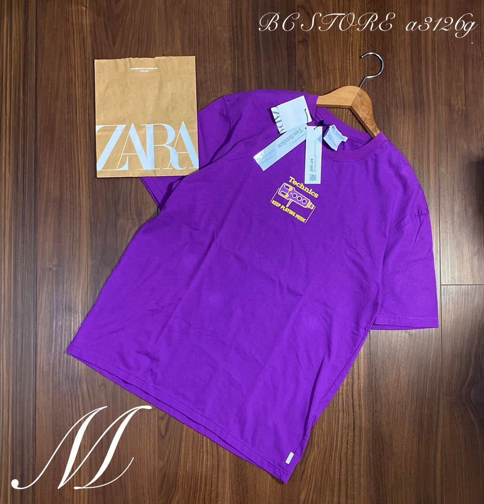 新品 ZARA Technics プリントTシャツ Mサイズ PURPLE メンズ