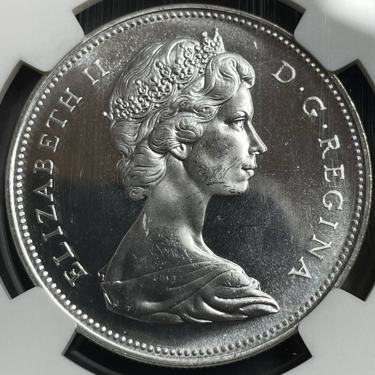 【PL65】1966 カナダ 1ドル 銀貨 カヌーダラー ラージビーズ NGC エリザベス アンティークコイン モダン_画像2