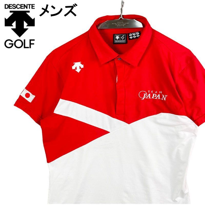 【 大感謝セール】 DESCENTE GOLF デサントゴルフ 半袖ポロシャツ M メンズ ゴルフウェア レッド 日本代表モデル 2308‐NP‐5052‐G04 その他