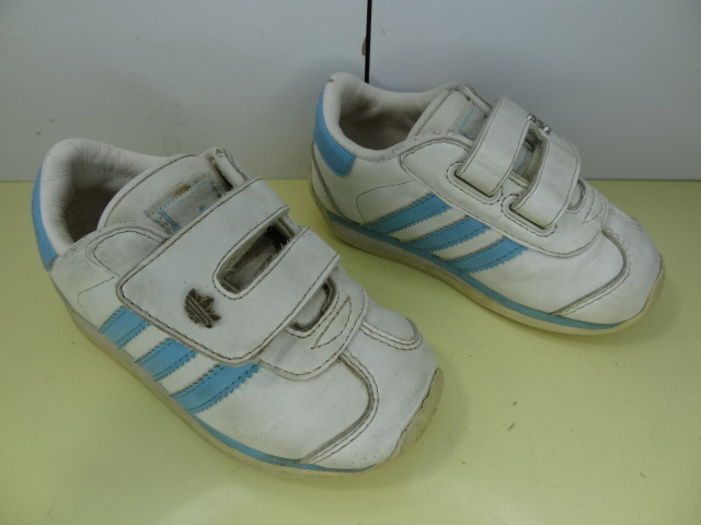  nationwide free shipping Adidas adidas masterpiece. Country leather type material child shoes Kids baby man & girl light blue line running sneakers 13cm