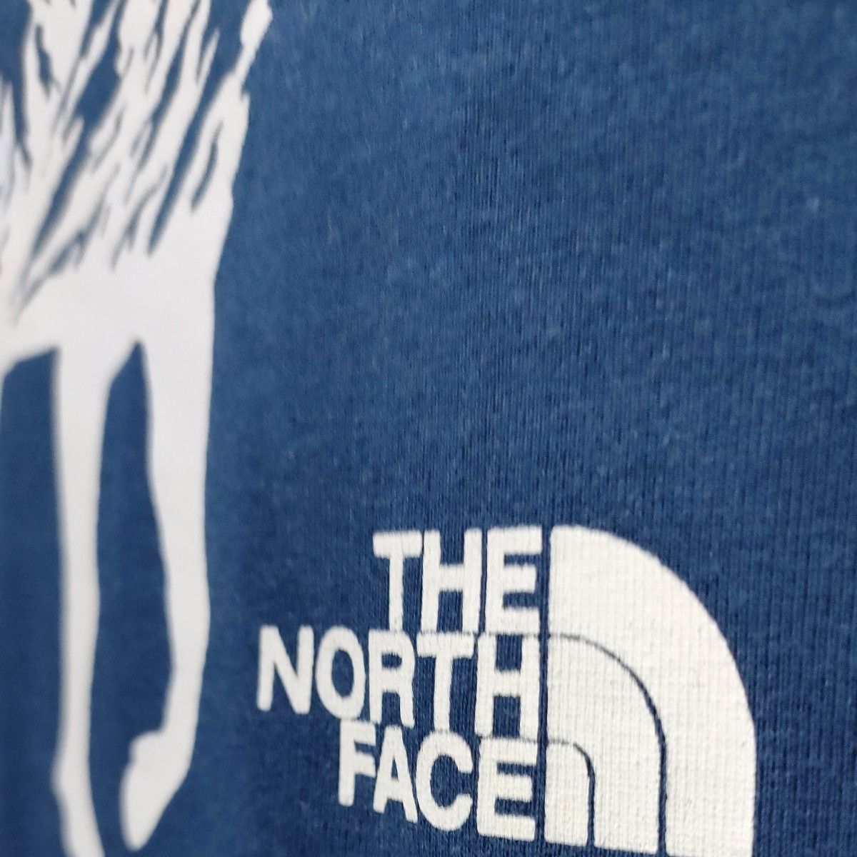 ザノースフェイス半袖ＴシャツS/M　ネイビー　遠吠えするシカに山々と月が♪　プリントの状態も良好　 THE NORTH FACE