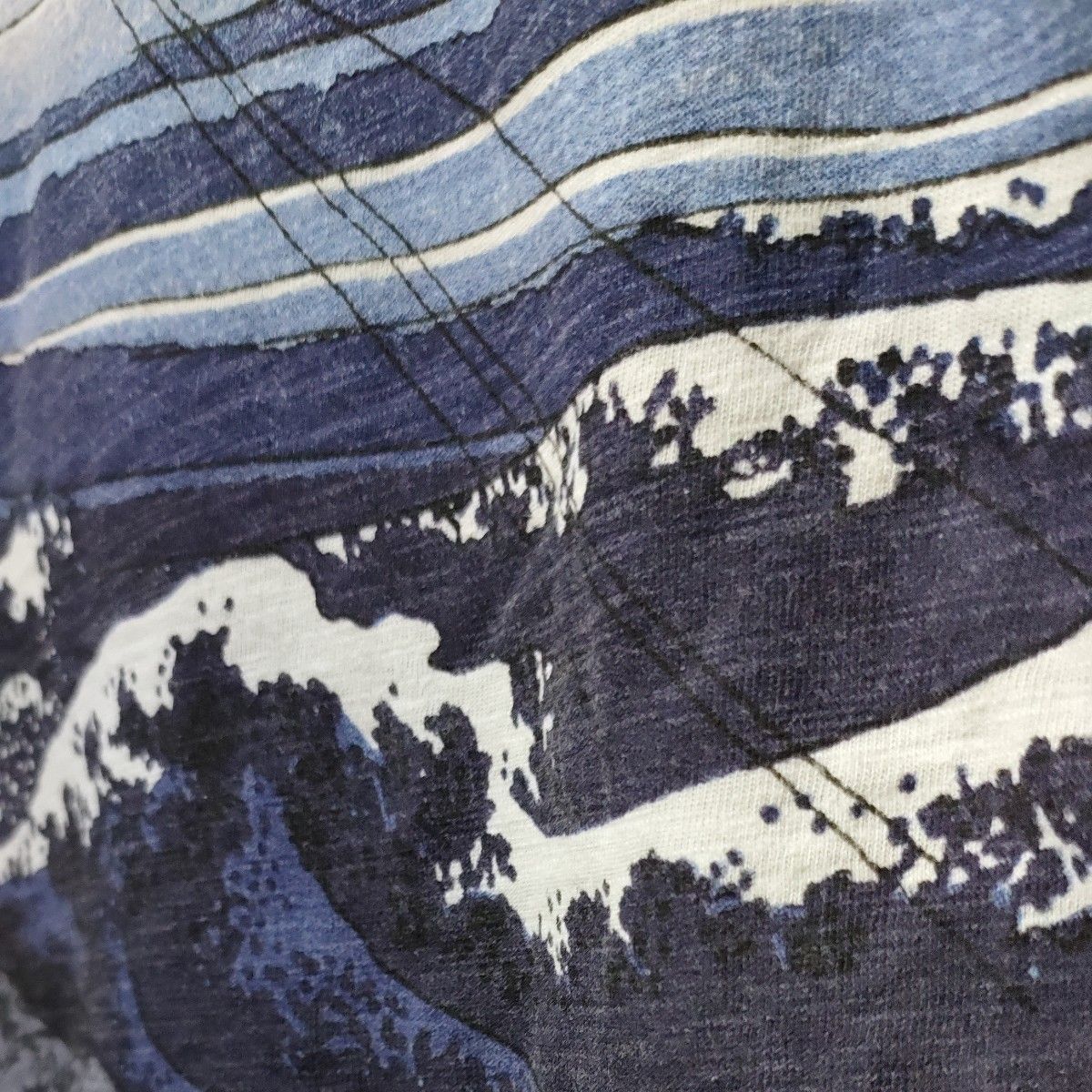 葛飾北斎半袖ＴシャツL　富獄三十六景　甲州石班澤　HOKUSAI BLUE ユニクロUT　