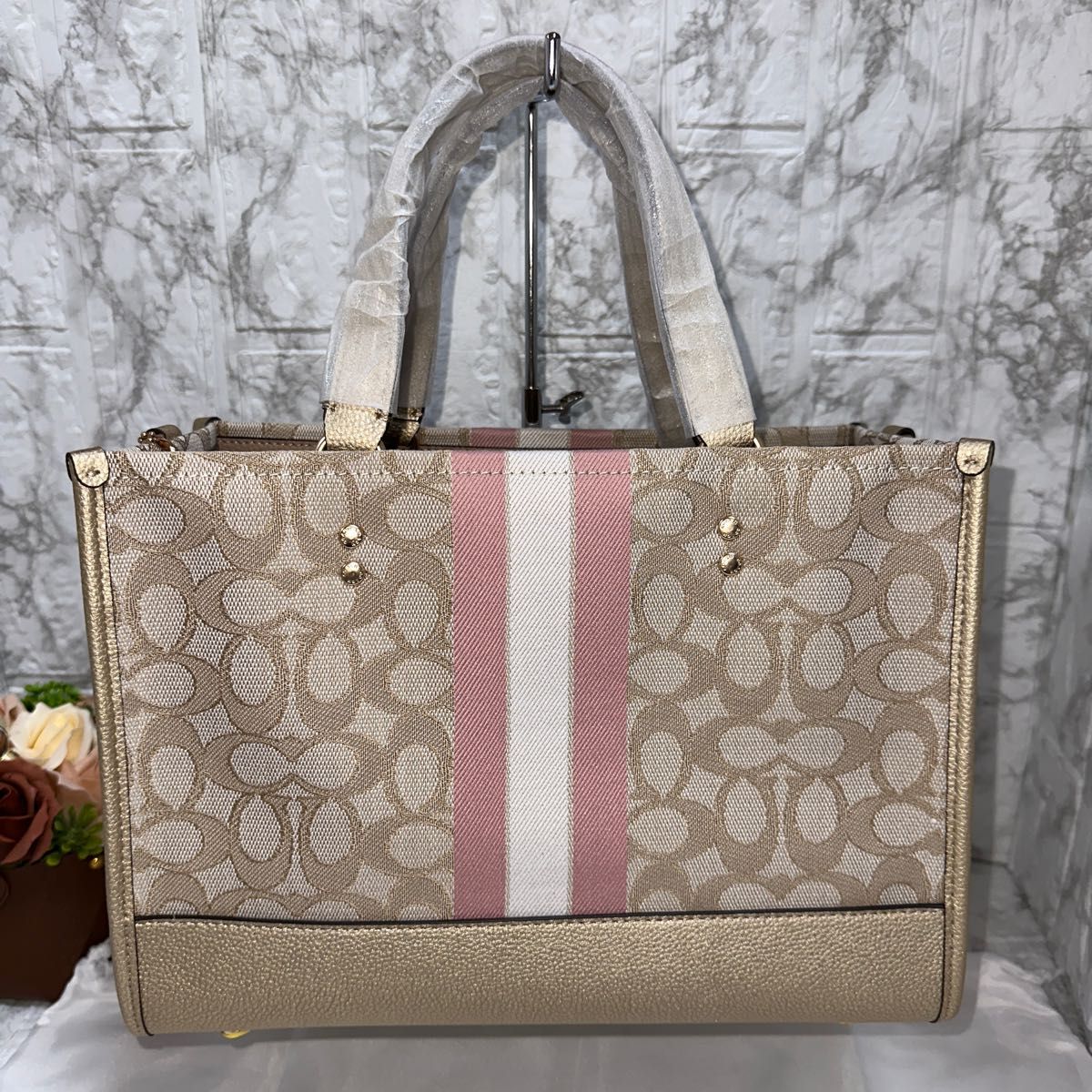 新品★COACHデンプシーキャリーオールシグネチャージャカードウィズ ストライプCE984