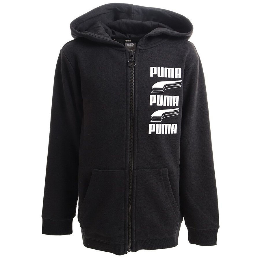 新品 半額以下!!￥4950 送料込み!! PUMA プーマ 130 ジップアップパーカー バックプリントが人気!! ブラック 黒 フード付きスウェット 即決_画像1