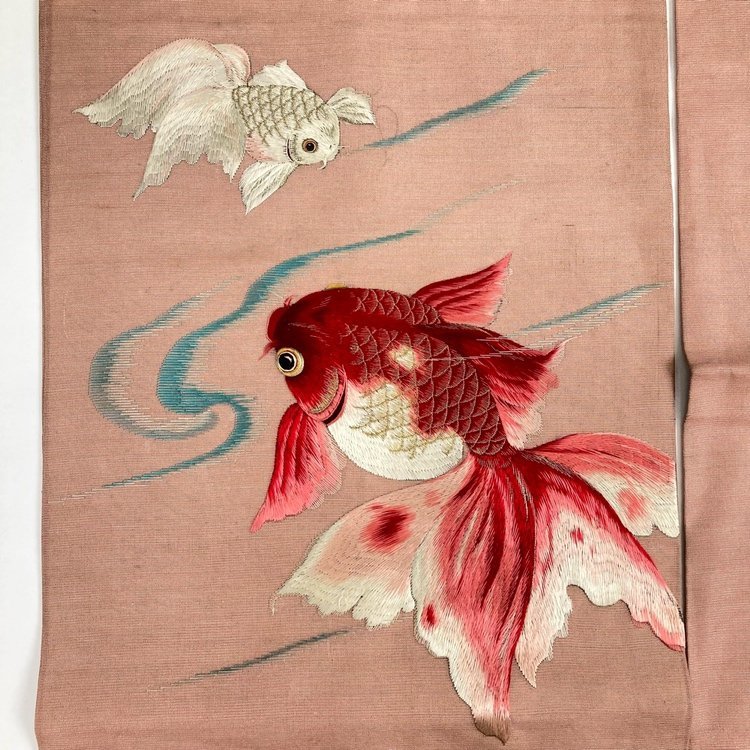 ファッション 金糸 金魚 夏帯 刺繍 アンティーク 名古屋帯 ピンク 着物