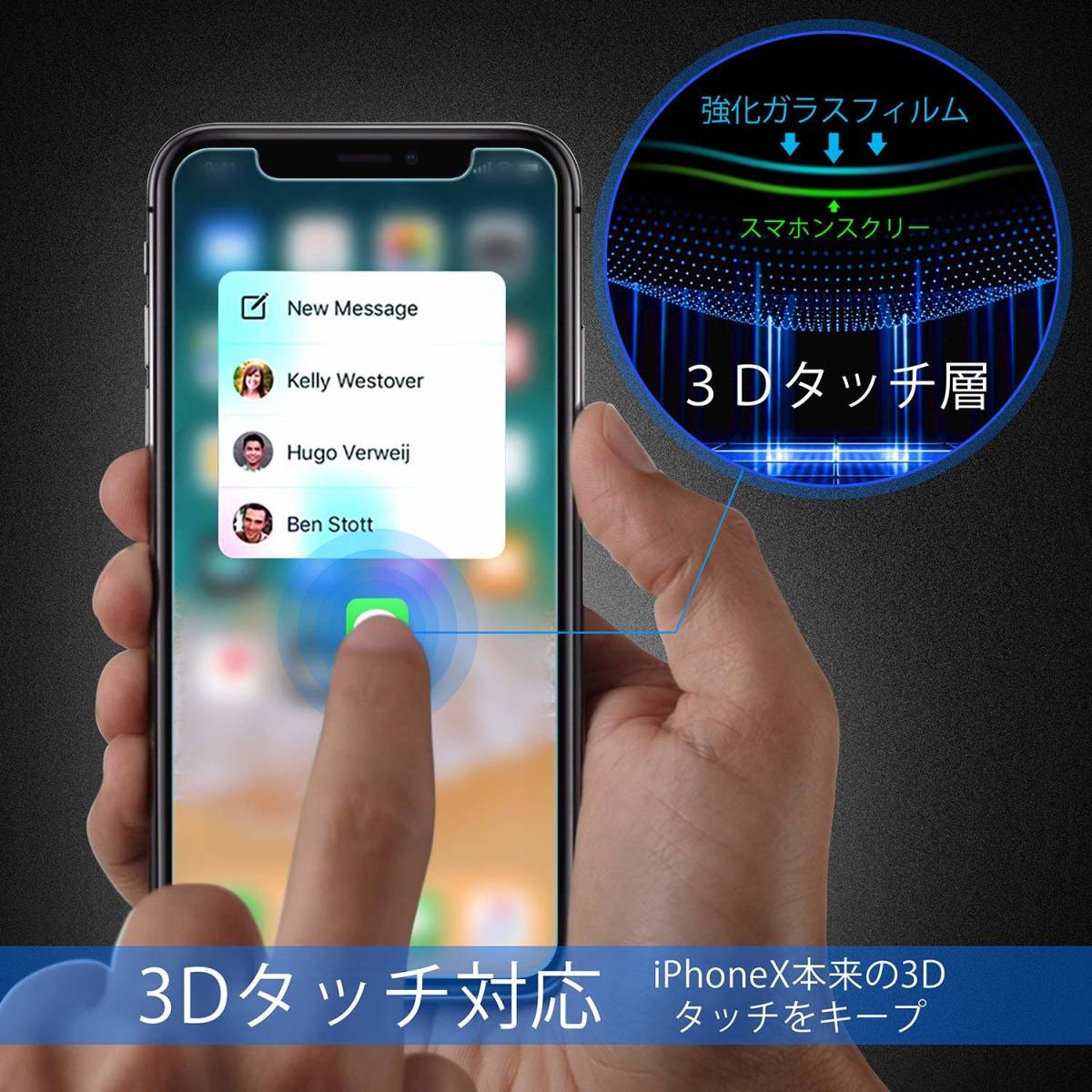 【激安超特価】iphone x フィルム【2枚入り】 ガラスフィルム 強化ガラス 高透過率 3D Touch対応 飛散防止 自動吸着 指紋防止 気泡防止 _画像6