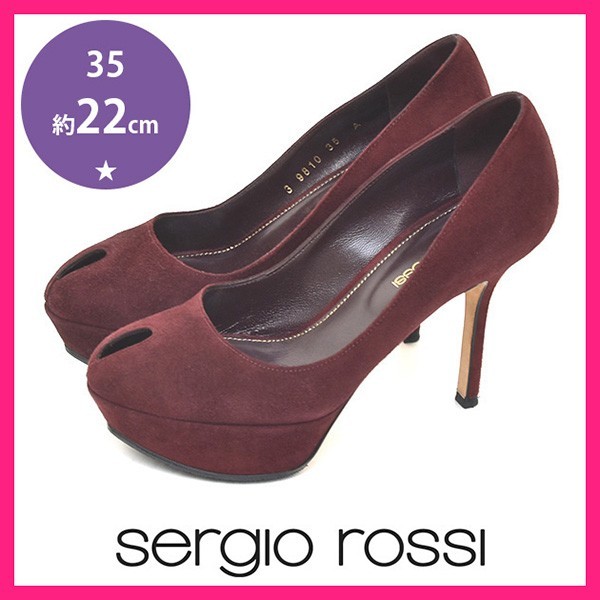美品 セルジオロッシ sergio rossi ピープトゥ スエード ヒール パンプス ボルドー 35(約22cm) sh23-0468