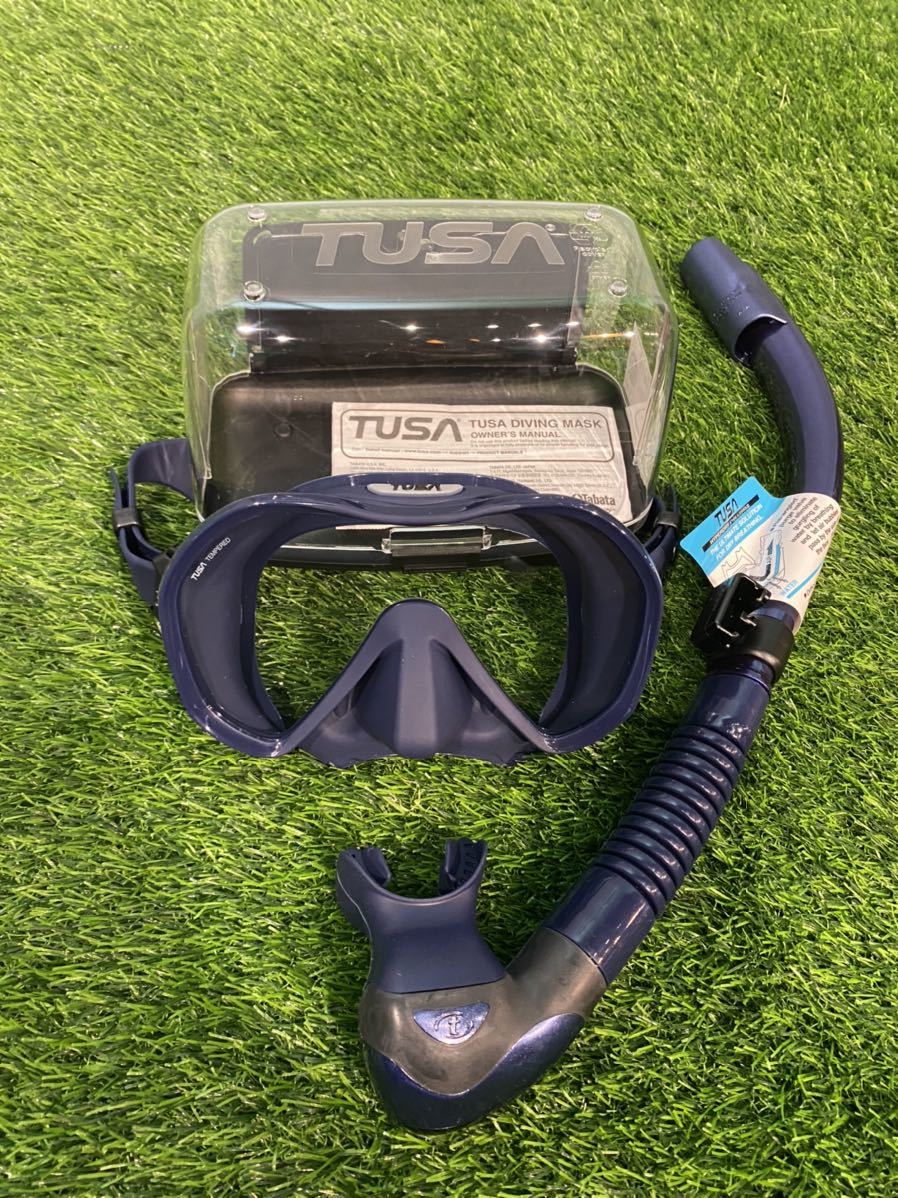 新品 TUSA Zensee ダイビング マスク M1010 QID ブルー Platina Hyperdry II ID スノーケルあり