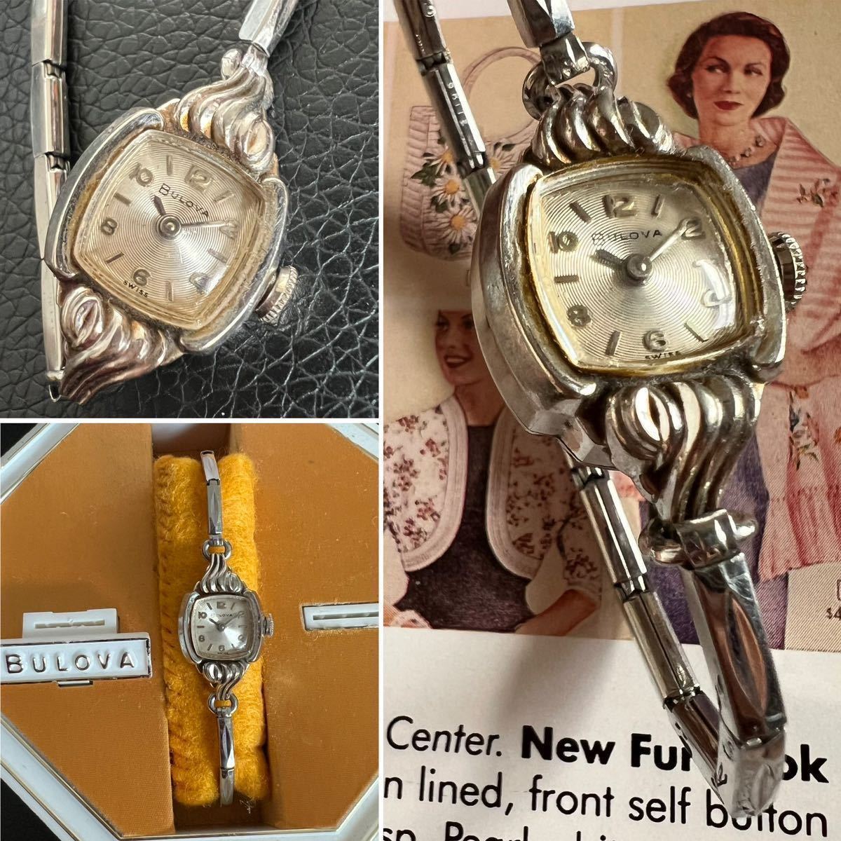  работа товар BULOVA Vintage наручные часы женский 40s ювелирные изделия 50s список часы Британия античный механический завод часы золотой браслет 10K Gold детали 