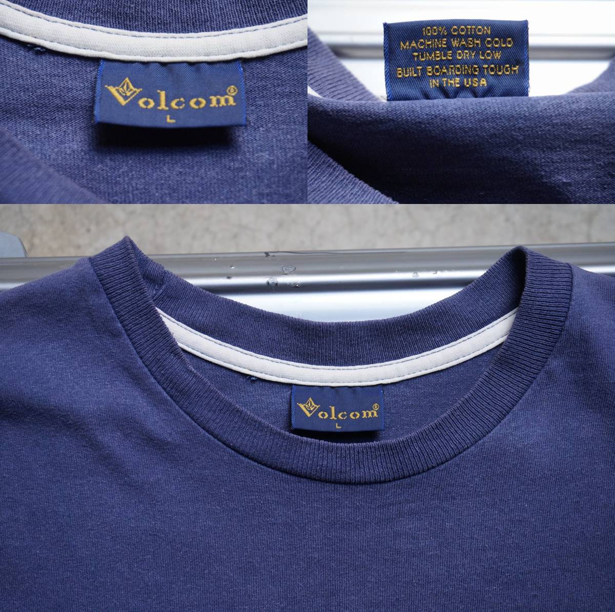 90s USA製 ボルコム VOLCOM 初期タグ 紺 半袖 Ｔシャツ L_画像9