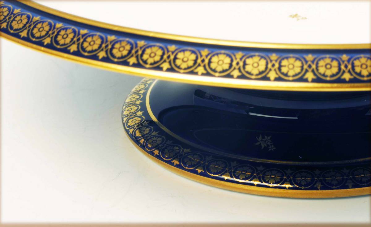 セーブル 豪華金彩・コンポート ・ Dk Blue (1級品) 英国より|跨