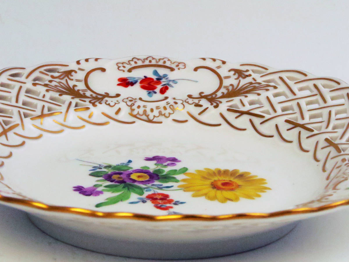 マイセン = 金彩・花絵付け・ 特 大 Pプレート 25cm (1級品