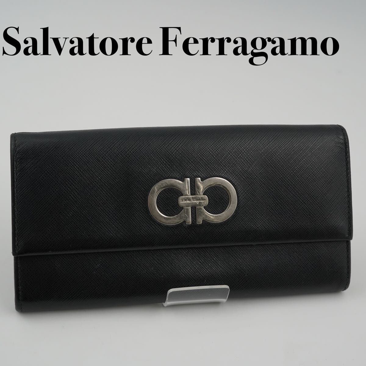 【未使用級】Salvatore Ferragamo 長財布 折り財布 ダブルガンチーニ ブラック レザー