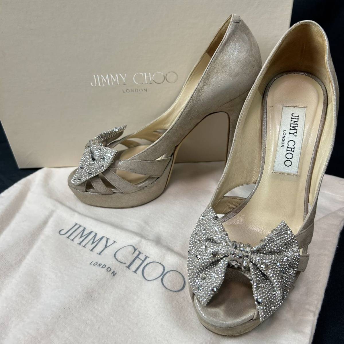 a169 JIMMY CHOO ジミーチュウ オープントゥ パンプス レザー ライン