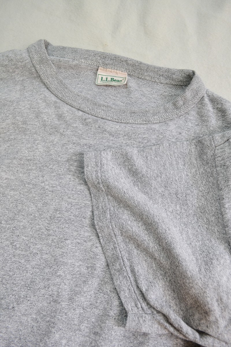 【80'S ビンテージ】L.L.Bean×Champion 無地Tシャツ 88/12 杢グレー 霜降り_画像1