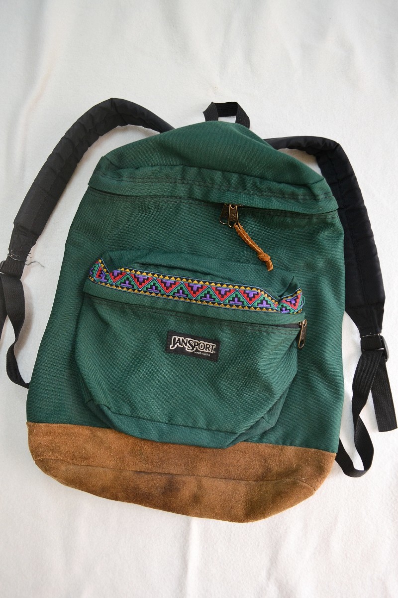 【90'S MADE IN USA】JANSPORT ジャンスポーツ バックパック ボトムレザー チロリアン グリーン緑 ビンテージ リュック_画像1