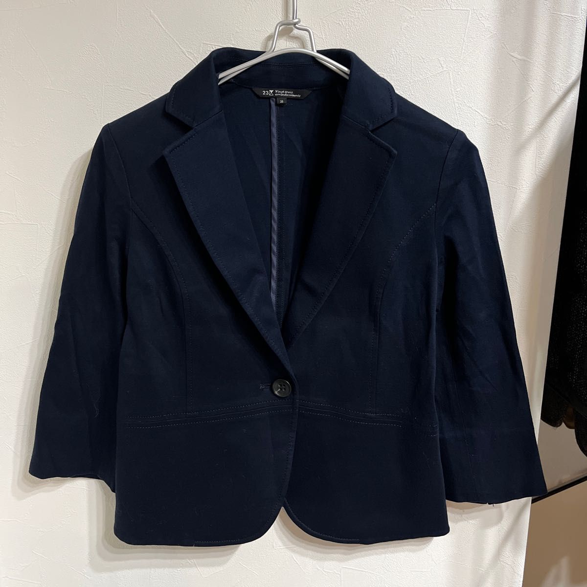美品　23区　コットンテーラードジャケット　サイズ38  ネイビー　七分袖　紺