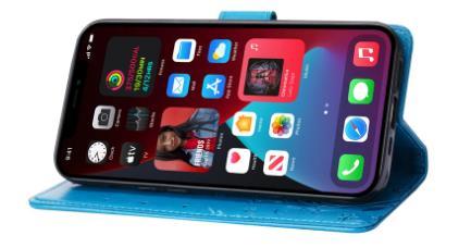 人気PU革手帳型Iphone13ケース レザー耐衝撃可愛い 和柄 カード収納 ストラップ付き 青_画像4