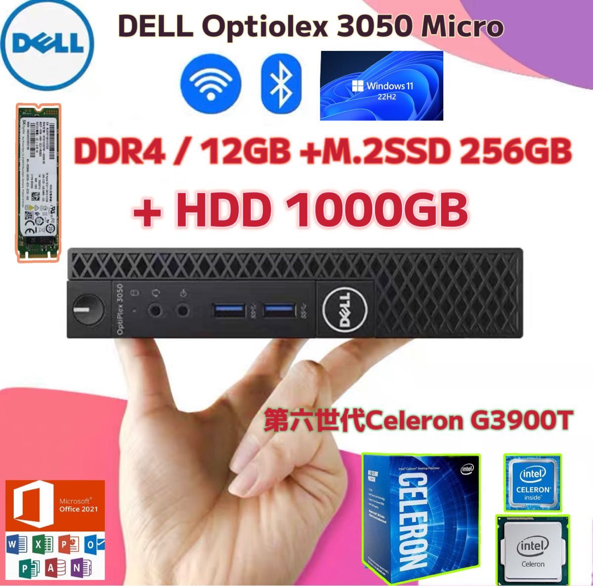 Dell office2021 /Win/ Celeron G3900T /12GB /M.2SSD256GB+HDD1TB 