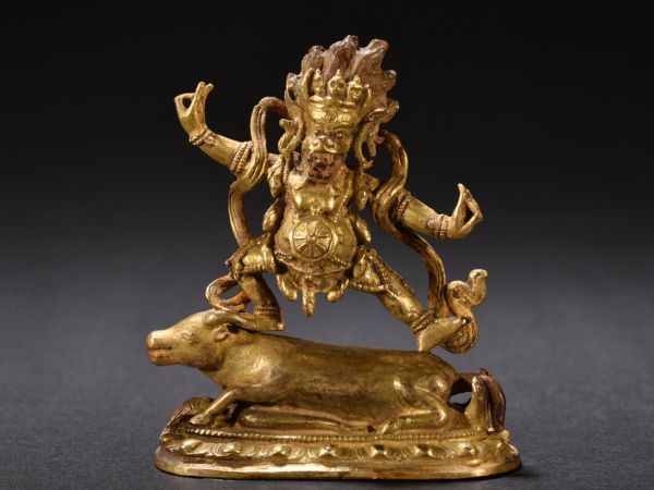 定期入れの 塗金護法神像』極細工 古銅彫 古びた蔵『時代物 置物 中国