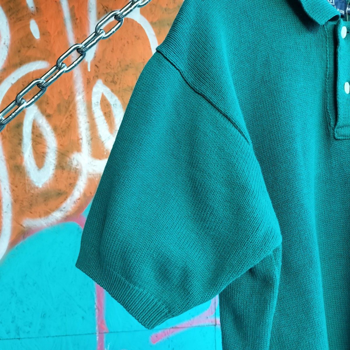 ポロラルフローレン　ハーフボタン　半袖ニット　ポロシャツ　ワンポイント刺繍　人気カラー　グリーン　希少　一点物　古着