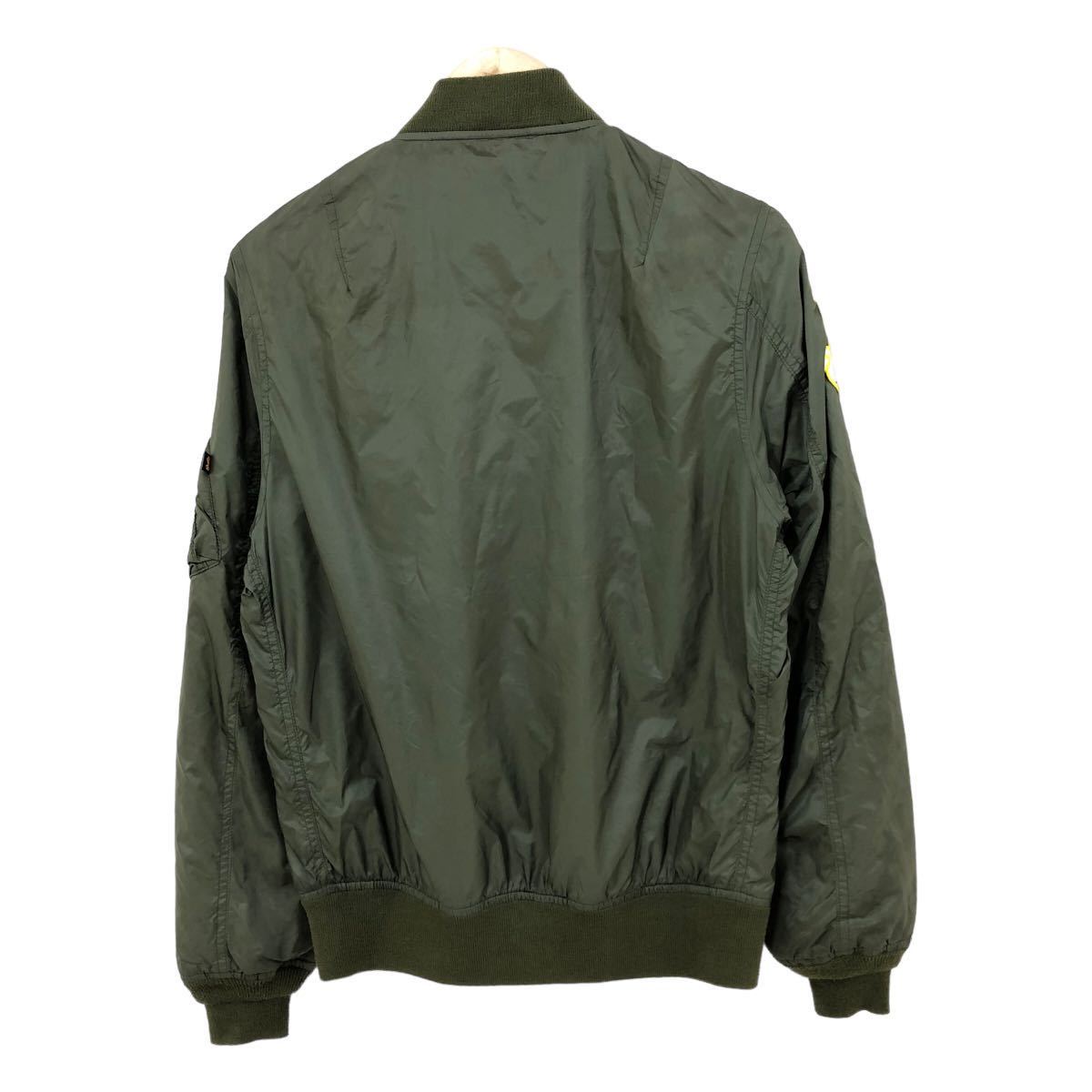 H649 ALPHA INDUSTRIES アルファインダストリーズ MA-1 ナイロン ミリタリー ジップアップ ジャケット ブルゾン 上着 カーキ系 メンズ Mの画像6