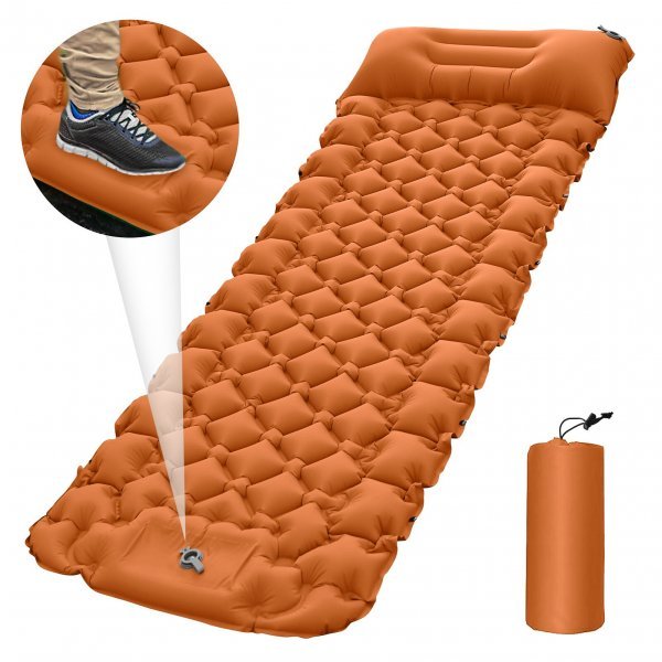 ●　ポータブル 軽量 シングル 寝袋 アウトドア キャンプ マット インフレータブル エクストラッキング ハイキング (色: オレンジ)