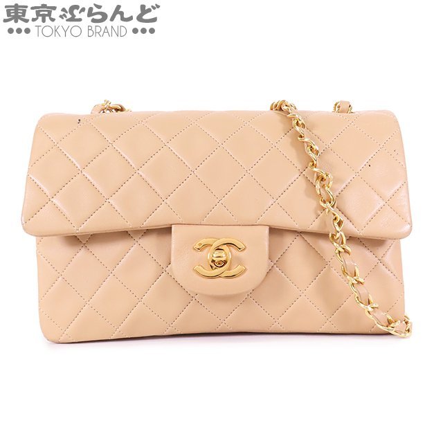 宅配便配送 ラムスキン ゴールド金具 ベージュ CHANEL シャネル