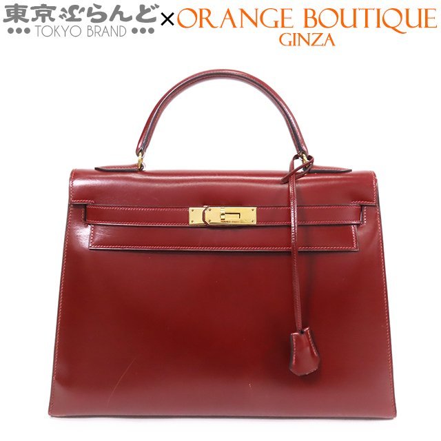 101683573 エルメス HERMES ケリー 32 〇J刻印 ルージュアッシュ ゴールド金具 ボックスカーフ 外縫 ハンドバッグ レディース ヴィンテージ_画像1