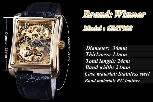 T-WINNER 高級メンズ腕時計 手巻き式 機械式 スケルトン レクタングル文字盤 レトロクラシック ヨーロッパ人気モデル_画像5