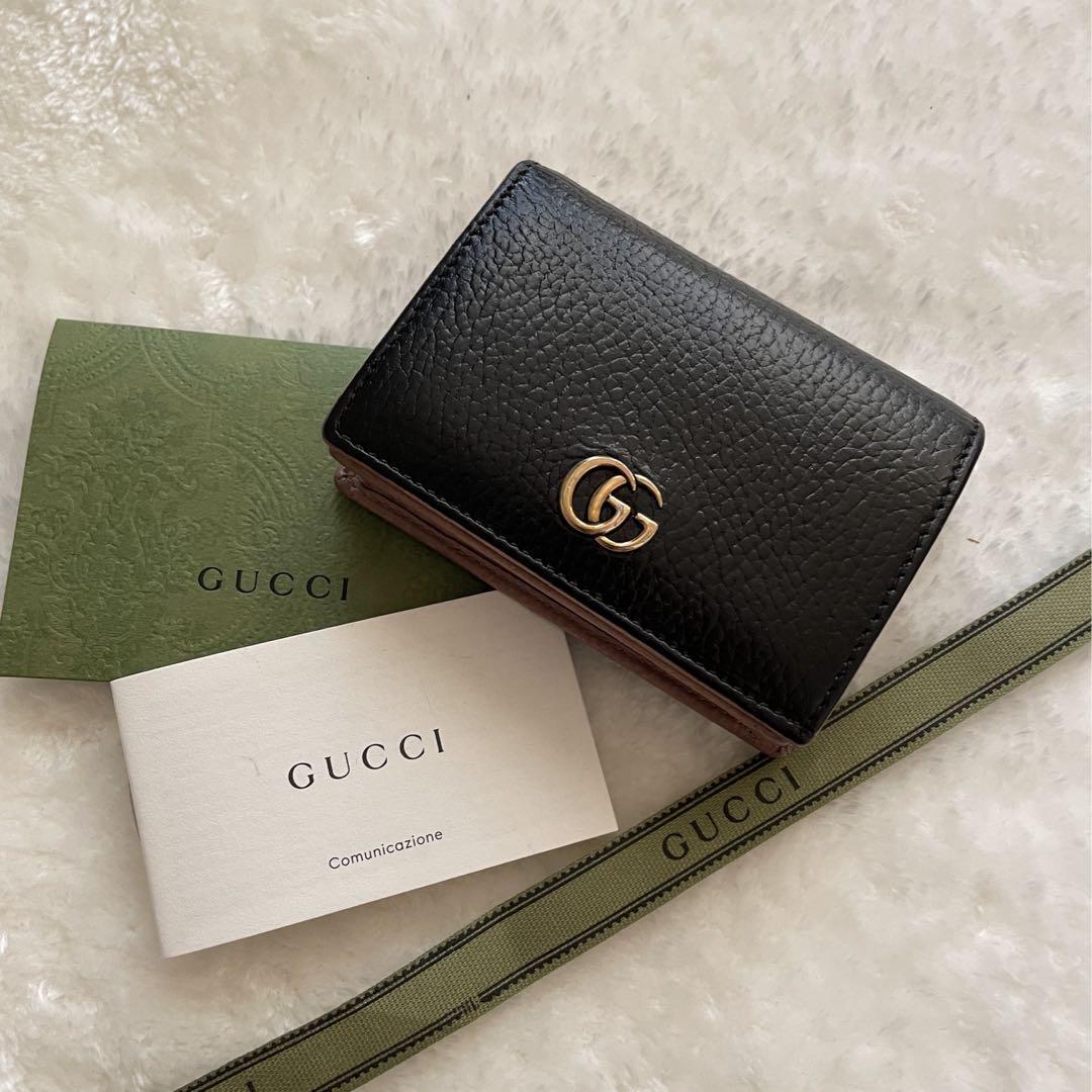 本物美品！GUCCI GGマーモント2つ折り財布 黒-