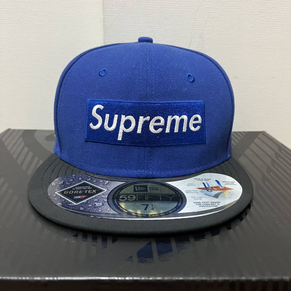 SUPREME シュプリーム 14AW Gore-Tex 2-Tone New Era Box Logo Cap ニューエラ  ボックスロゴベースボールキャップ ブラック ブルー　7 1/4