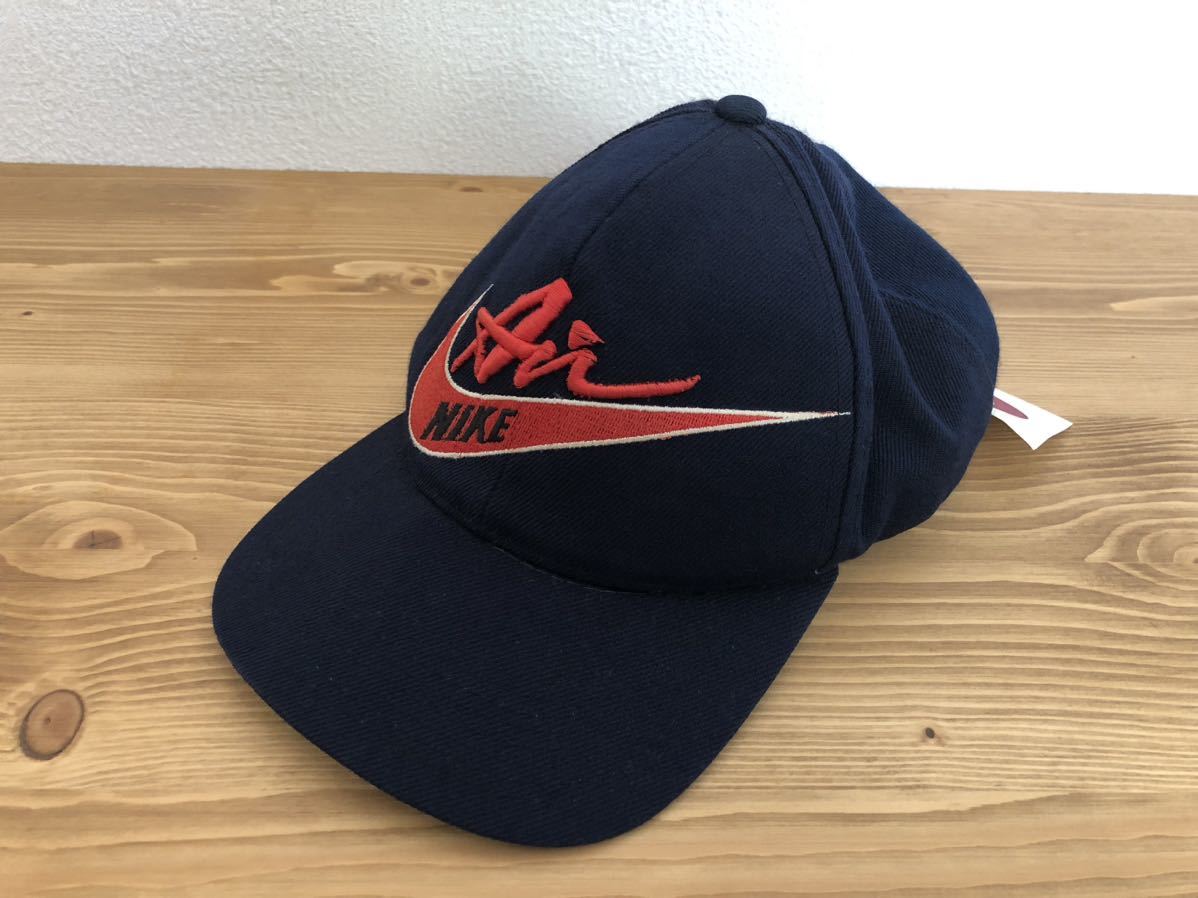 激レア 90s デッドストック ナイキ NIKE ベースボールキャップ 帽子 刺繍 デカロゴ